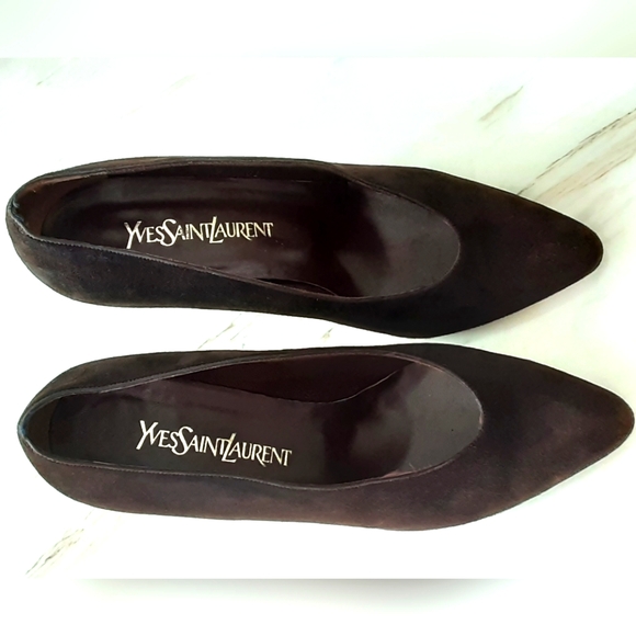 YVES SAINT LAURENT Chocolate Brown Suede Heels Career Party Size 9M - Vtg - Picture 10 of 10